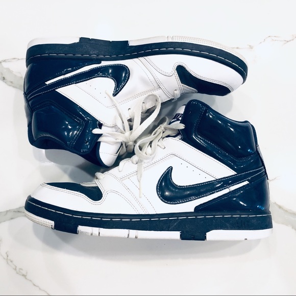 blue and white nike high tops